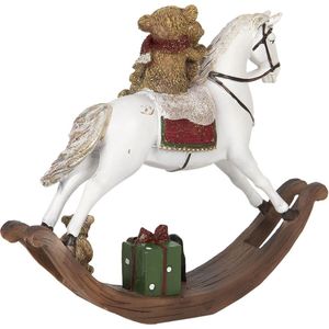 Clayre & Eef Beeld Paard 17 cm Wit Bruin Polyresin Kerstdecoratie