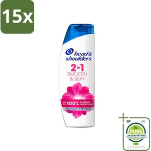 15 x Head & Shoulders - Shampoo - Smooth & Silky - 2-in-1 - Zijdezacht Haar & Verzorging - 400 ml - Grootverpakking - Haarverzorging - Shampoo - Conditioner - Anti-roos - Zijdezacht Haar