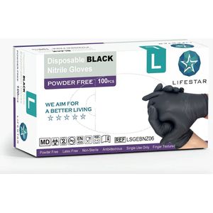 Handschoenen Wegwerp Nitril - Latex vrij - Ongepoederd - zwart - maat L - 100 stuks