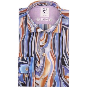 R2 Amsterdam Overhemd Blauw Multicolour - Maat 38 - Heren - Overhemden Casual