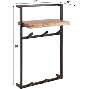 Kapstok air solid hoog hoedenplanks-s6 hakens-sbruin / zwarts-shout / metaals-s51 cm breeds-shals-smodern design