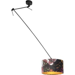 QAZQA Blitz - Klassieke Hanglamp met Kap - 1 Lichts - L 380 Mm - Zwart Goud