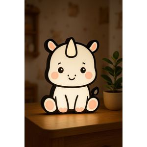 Cartoon Neushoorn Nachtlampje – Cute Rhino Lightbox – Sfeervolle 3D Lamp voor Kinderen – USB – Kinderkamer Decoratie & Uniek Cadeau | Leeslampje Kinderen | Cadeau Jongen, Meisje of Baby | Muur Decoratie Kunst Kinderkamer Babykamer | Origineel