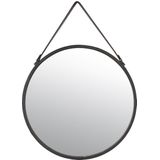INSPIRE - Wandspiegel - Ronde spiegel BARBIER - Decoratieve spiegel met riem - Ø 65cm - Zwart metaal