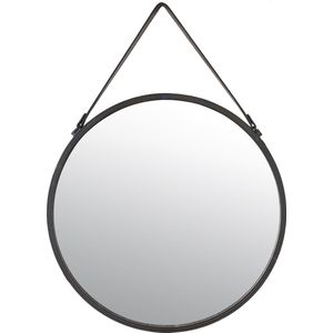 INSPIRE - Wandspiegel - Ronde spiegel BARBIER - Decoratieve spiegel met riem - Ø 65cm - Zwart metaal