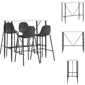 vidaXL Barset Wit - MDF tafelblad - Gepoedercoat stalen frame - Donkergrijze stoffen bekleding - 1 tafel - 4 stoelen - Set tafel en stoelen