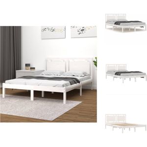 vidaXL Bedframe Grenenhout - Wit - 205.5 x 165.5 x 31 cm - Multiplex lattenbodem - Bed