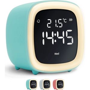 JustAnotherProduct AP18 - Oplaadbare digitale wekker met licht (3 standen) - Alarm klok met temperatuur (15.5°C tot 50°C) - 12/24h Alarm clock - Nachtlamp - Licht blauw