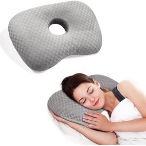 Ynkkvre - Piercing Oorpillow - CNH Kussen met Oorgat - Vermindert Oorpijn voor Zijslapers - Verlicht Oorpijn, Oorontsteking, Drukplekken bij Hoofdtelefoon - Grijs