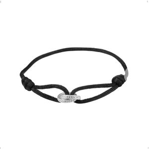 YO&NO - Armband - Zilver - Satijn - zwart - Dubbel Ring - Zirkonia - 26cm - 11,7mm - Sieraden Vrouw - Gerhodineerd - Zilver 925