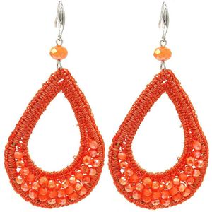 Oorbellen Druppel - Glaskralen - 9x4,5 cm - Oranje