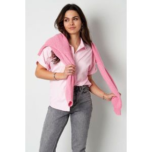 Gestreepte blouse met korte mouwen - nieuwe collectie - lente/zomer - dames - roze - maat L