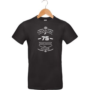 T-shirt - Grand Cru Classé - 75 - Qualité Supérieure - 100% katoen - verjaardag en feest - cadeau - unisex - zwart - maat M