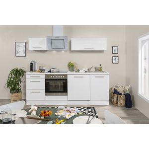 Goedkope keuken 220  cm - complete keuken met apparatuur Amanda  - Wit/Wit - soft close - keramische kookplaat - vaatwasser - afzuigkap - oven  - spoelbak