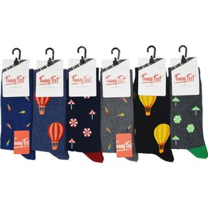 Funny Feet socks - Happy kousen - cadeau - grappige sokken - 6 paar - Naadloos - Maat 39-42 - naadloos