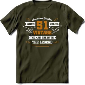 51 Jaar Legend T-Shirt | Goud - Wit | Grappig Verjaardag en Feest Cadeau Shirt | Dames - Heren - Unisex | Tshirt Kleding Kado | - Leger Groen - XXL