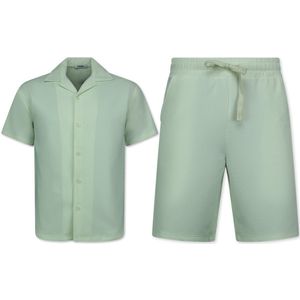 Twinset - Ribbed Oversized Shirt - Shorts Heren - Korte broeken - Zomerset Heren - Two Piece Setje - Combisets - 915 - Beige - Maat: L