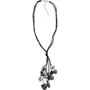 Behave Lange ketting grijs zwart met hart en druppel en ronde hangers 63 cm