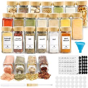 Vierkante kruidenpotjes - set van 36 stuks (120 ml) met bamboedeksel - 105 x 45 cm - glazen kruidenstrooier - kruidenopslag kruidenpotjes vierkant