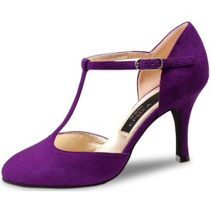 Nueva Epoca Corazon Paarse Dansschoenen voor Dames - Hoge Hak 8 cm - Donkerpaars Suède - T - bandje - Dichte Teen - Suède Zolen - Danshakken voor Argentijnse Tango, Latin, Salsa, Kizomba - Nueva Epoca - Paars - 34