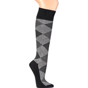 2 Paar unisex top kwaliteit katoenen kousen – naadloos – zonder elastiek – klassieke zwart / grijze ruit – maat 35/38