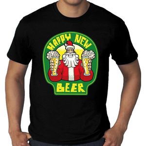 Grote maten foute Kerst t-shirt - oud en nieuw / nieuwjaar shirt - happy new beer / bier - zwart voor heren - kerstkleding XXXL
