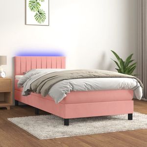 The Living Store Boxspring - Luxe roze fluwelen bed - 203x100x78/88 cm - Verstelbaar hoofdbord - Kleurrijke LED-verlichting - Pocketvering matras - Huidvriendelijk topmatras - Inclusief montagehandleiding