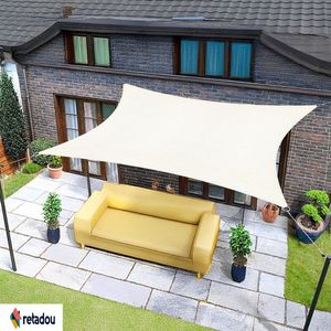 Retadou - 5 x 6 m zonnezeil, rechthoekig, waterdichte zonwering, zonnezeil, kleur crème, 95% uv-bescherming, voor buiten, tuin