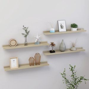 The Living Store Wandplanken - MDF - 60 x 9 x 3 cm - Sonoma Eiken - Set van 4