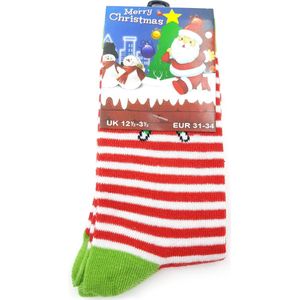 Kindersokken met kerst print rood wit gestreept met zuurstokken - maat 27-30