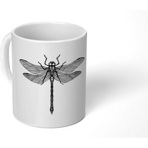 Mok - Koffiemok - Libelle - Insecten - Retro - Zwart wit - Mokken - 350 ML - Beker - Koffiemokken - Theemok