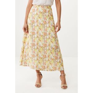 Rok With Gathered Front All Over Print Dames - Lime Geel - Maat 46