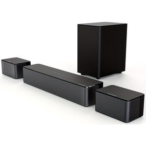 5.1 Surround Sound Systeem – Home Theater Speaker Set – Soundbar – Draadloze Subwoofer – Achterluidsprekers – BassMX Basversterking – SurroundX Technologie – 320W Krachtig Geluid – Zwart Modern Design
