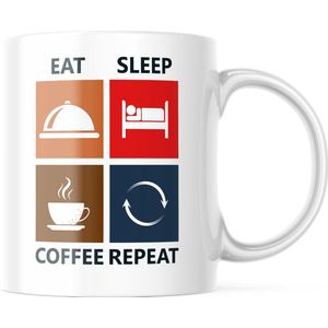 Mok met tekst: Eat Sleep Coffee Repeat | Grappige mok | Grappige Cadeaus