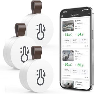 Bluetooth thermometer hygrometer set van 3 mini indoor temperatuurvochtigheidssensoren met app, gegevensexport, compatibel met iOS/Android, ideaal voor woonkamer en babykamer