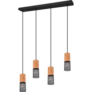 TRIO TOSH - Hanglamp - Zwart - excl. 4x E27 40W - Aansparbaar in hoogte - Houten elementen