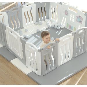 Opvouwbare babybox Baby-vouw-speelpen Activiteitencentrum voor kinderen Veiligheid Speeltuin Thuis Binnen Buiten Nieuwe pen met tekentafel （Gery）