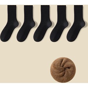 5 paar thermo sokken voor heren - warme dikke wintersokken - dikke warme herensokken - comfortabele dempende sokken - dikke badstof sokken - geschikt voor werk, wandelen, wandelen, vrije tijd - 5 paar combinaties [5 zwart]