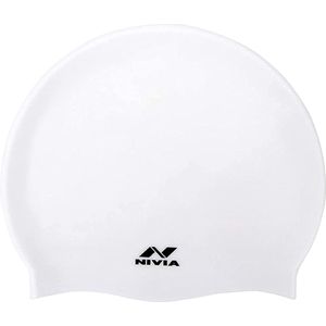 Nivia Klassieke Badmuts voor Dames & Heren (Wit, Vrije Maat - Elastisch) | Materiaal - Silicone | Badmuts Lang Haar | Badmuts | Waterdichte Badmuts | Badmuts | Zwemhoed