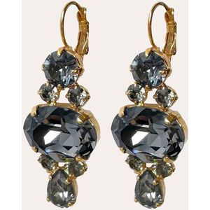 Le Rêve Amsterdam - Zwarte oorbellen met Swarovski-stenen - gold plated- oorhangers