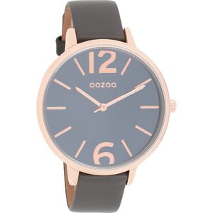 OOZOO Timepieces - Rosé goudkleurige horloge met olifant grijze leren band - C9153