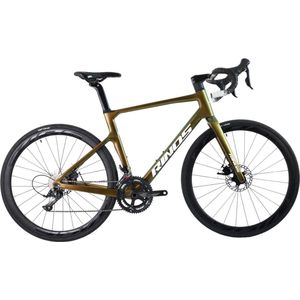 Rinos Odin1.0 Carbon Road Fiets, met Shimano SORA 18 versnellingen en schijfremmen, lichte fiets voor dames en heren, 700 x 40C, Kameleon Goud & Groent 50