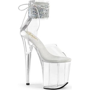 Pleaser - FLAMINGO-824RS-02 Sandaal met enkelband, Paaldans schoenen - US 5 - 35 Shoes - Transparant/Zilverkleurig