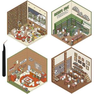 3D-huisstickers - Set van 4 herbruikbare scènes voor kinderen en volwassenen met zwarte pincet