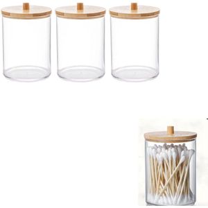 3 stuks, opbergdoos, bamboe deksel wattenstaafjesdoos, meerdere verpakkingen, transparant, opbergdoos, draagbaar, ronde doos, geschikt voor het opbergen van wattenstaafjes, tandenstokers, tandzijde, make-upkwasten, cosmetisch katoen, 7*10cm