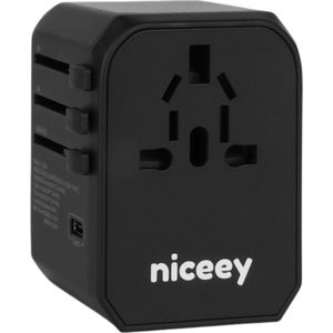 Niceey Universele Wereldstekker - Internationale Reisstekker - 2000 Watt - Amerika Europa Engeland Zuid-Afrika - 4 USB A en 1 USB C