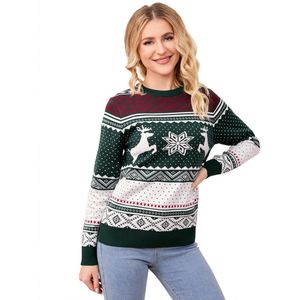 Gezinskersttrui met ronde hals, rendier en sneeuwvlokken, gebreide trui voor dames/heren/kinderen