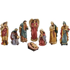 Set van 8x stuks kerststal beelden/kerstbeelden 5 tot 16 cm