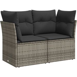 vidaXL - Tuinbank - 2-zits - met - kussens - poly - rattan - grijs