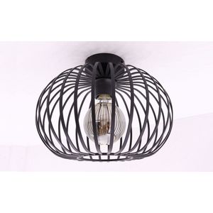 Plafondlamp Ribby - mat zwart metaal - 1xE27 - ø30cm - open structuur